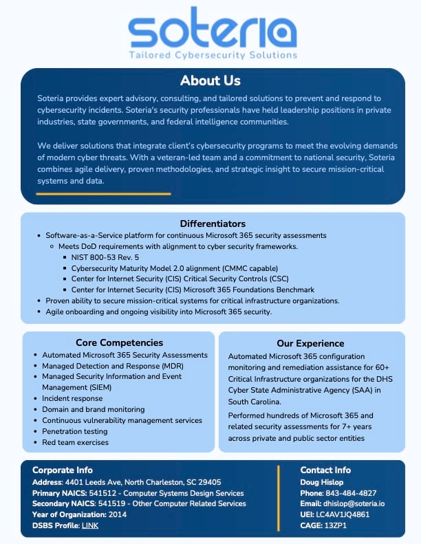 Cover of Soteria's Federal Capability Statement PDF document